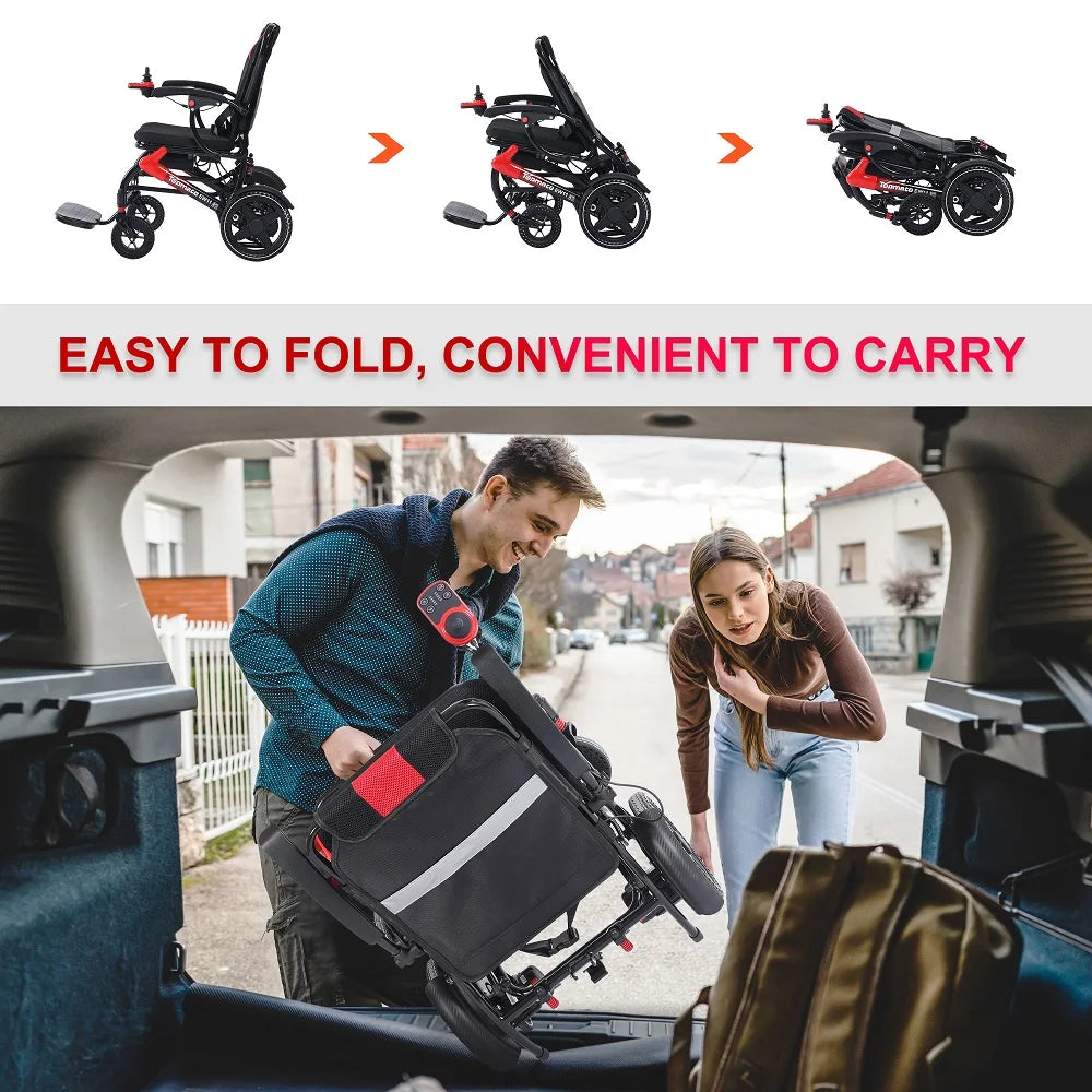 TopMate EW11 Electric Wheelchair for Adults Lightweight Foldable, Power Wheelchair Compact and Portable with Dual Motors – Red