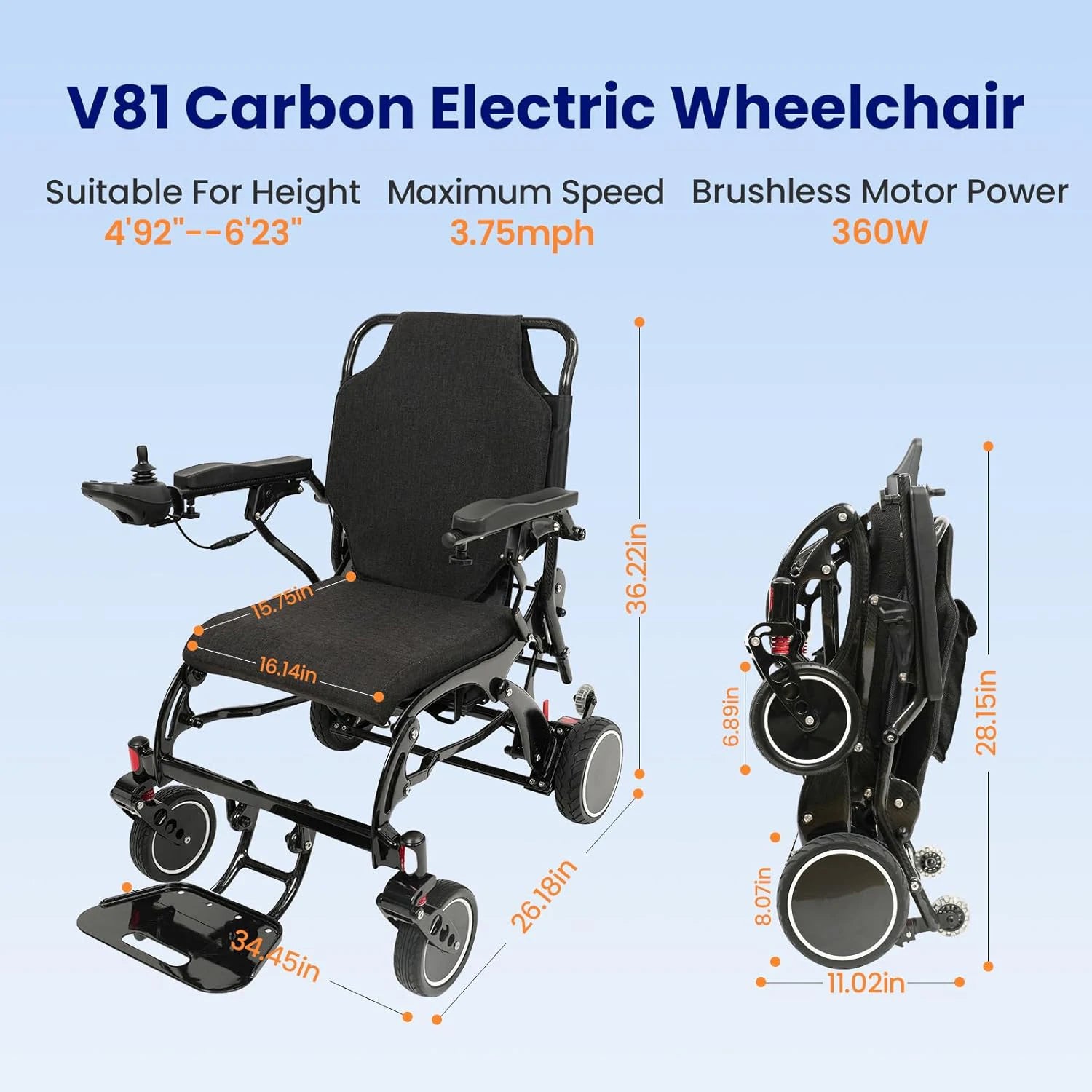 Electric Wheelchair Carbon Fiber, Electric Wheelchairs for Adults Lightweight, Foldable Electric Wheel Chair Seniors