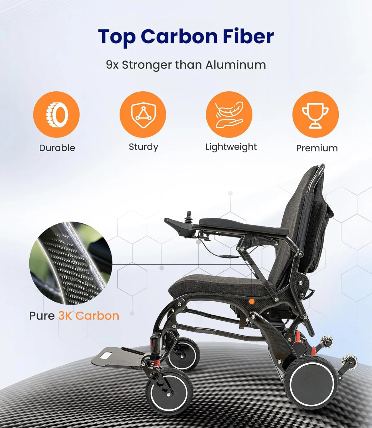Electric Wheelchair Carbon Fiber, Electric Wheelchairs for Adults Lightweight, Foldable Electric Wheel Chair Seniors