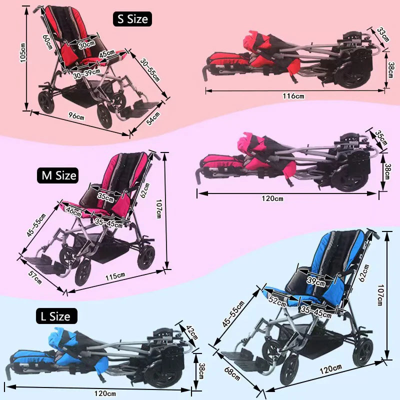 HEDY CS07 Pediatric Folding Adjustable Seat Depth & Backrest Angle & Footrest Height CP Cerebral Palsy Child Stroller Wheelchair