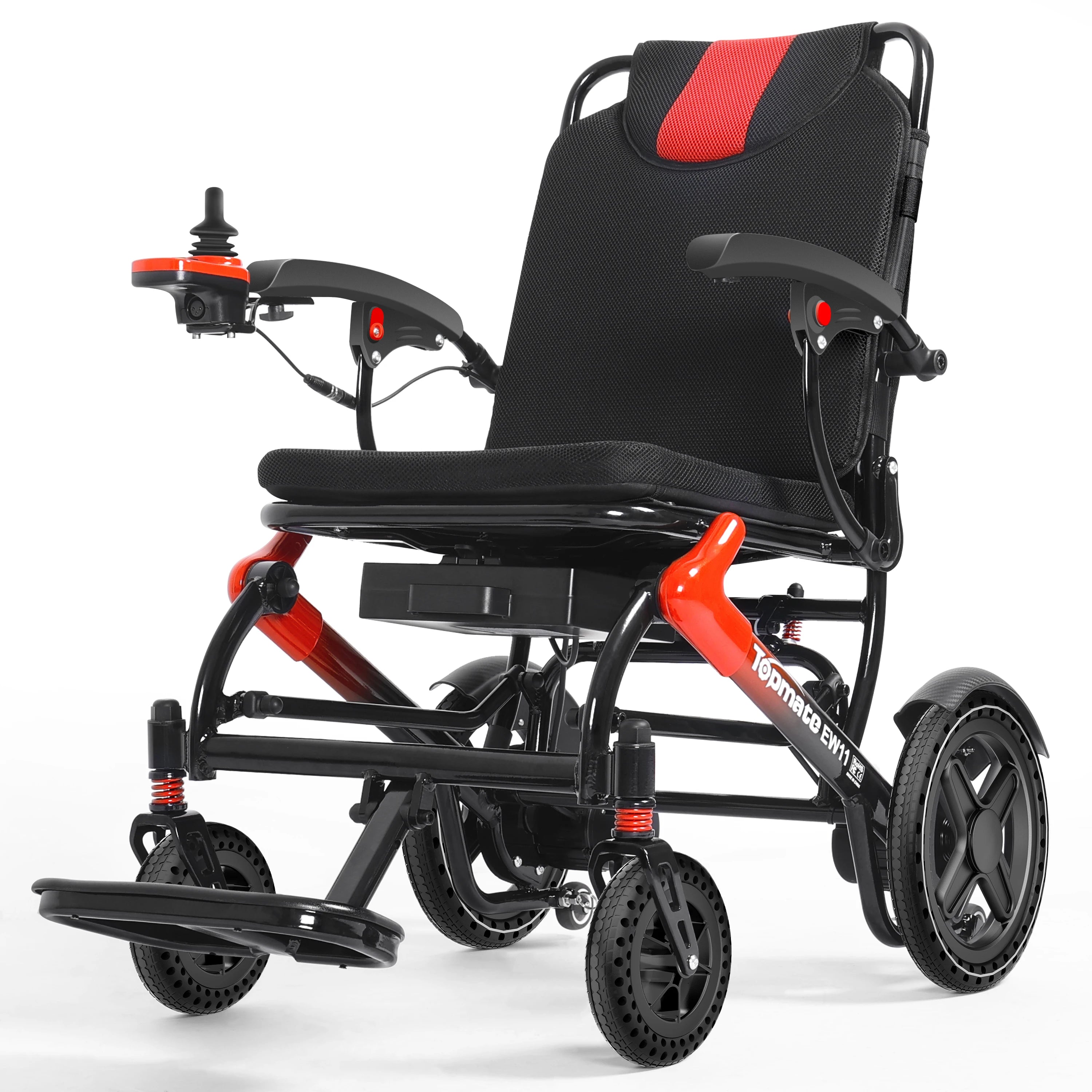TopMate EW11 Electric Wheelchair for Adults Lightweight Foldable, Power Wheelchair Compact and Portable with Dual Motors – Red